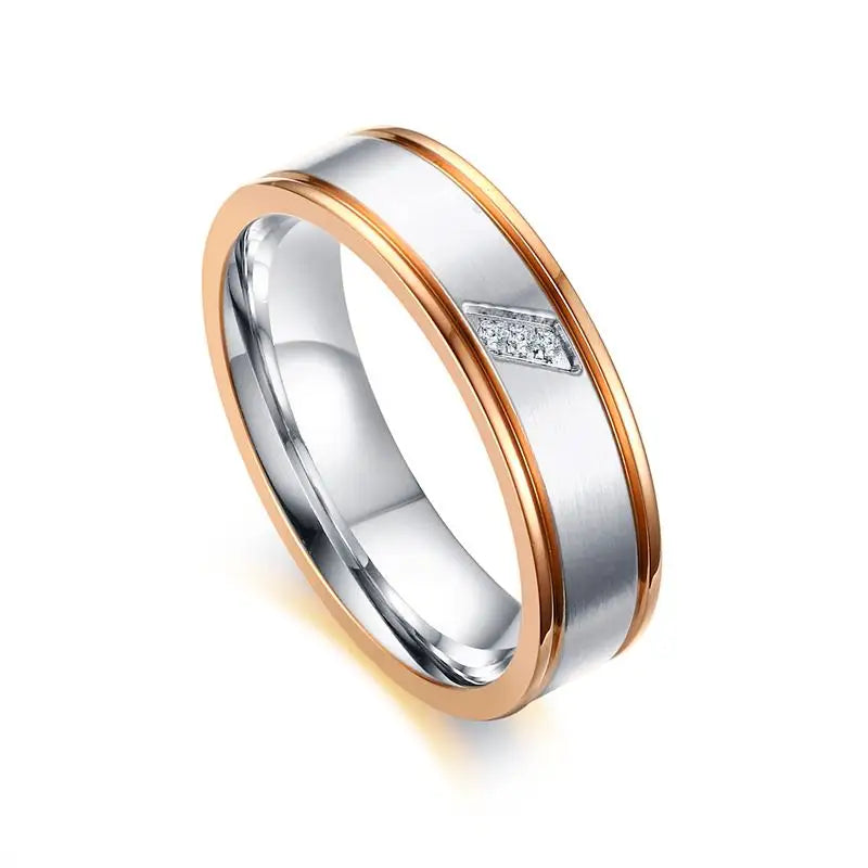 Rose Gold Edge Wedding Rings Band Cubic Zirconia Stones Couple Ring