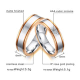 Rose Gold Edge Wedding Rings Band Cubic Zirconia Stones Couple Ring