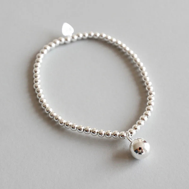 925 Sterling Silver Round Bead Ankle Bracelet for Women