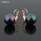 Round Pearl Earrings 585 Rose Copper Drop Earrings For Women Red