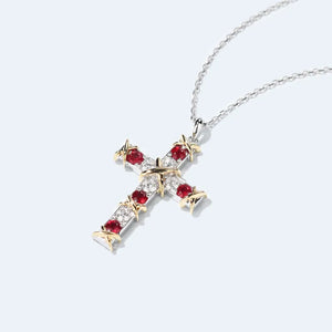 Ruby Diamond Cross Pendant 925 Silver Wedding Necklace For Women