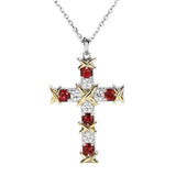 Ruby Diamond Cross Pendant 925 Silver Wedding Necklace For Women
