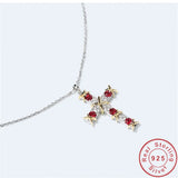 Ruby Diamond Cross Pendant 925 Silver Wedding Necklace For Women