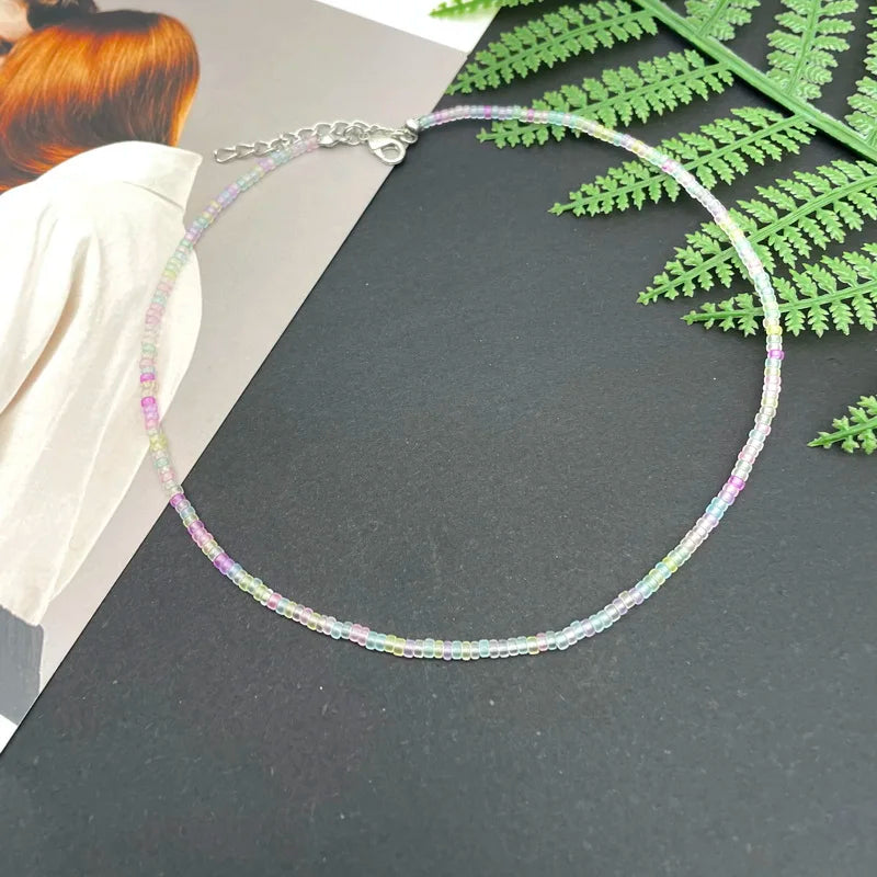 Macaron Seed Beads Choker Necklace for Women Girls 3mm Glasses Beaded