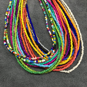 Seed Beads Strand Necklace Women String Beaded Short Choker Necklace 16"