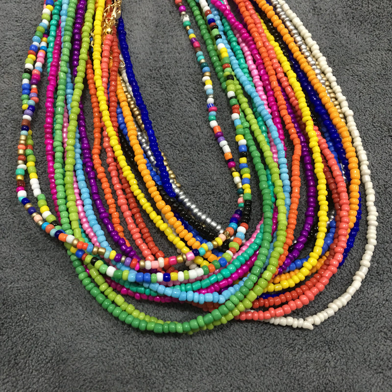 Seed Beads Strand Necklace Women String Beaded Short Choker Necklace 16"