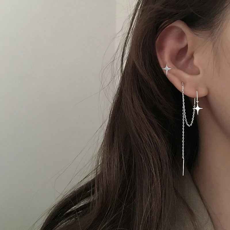 Star Cross Stud Earring Tassel Earrings Geometric Piercing Ear Jewelry