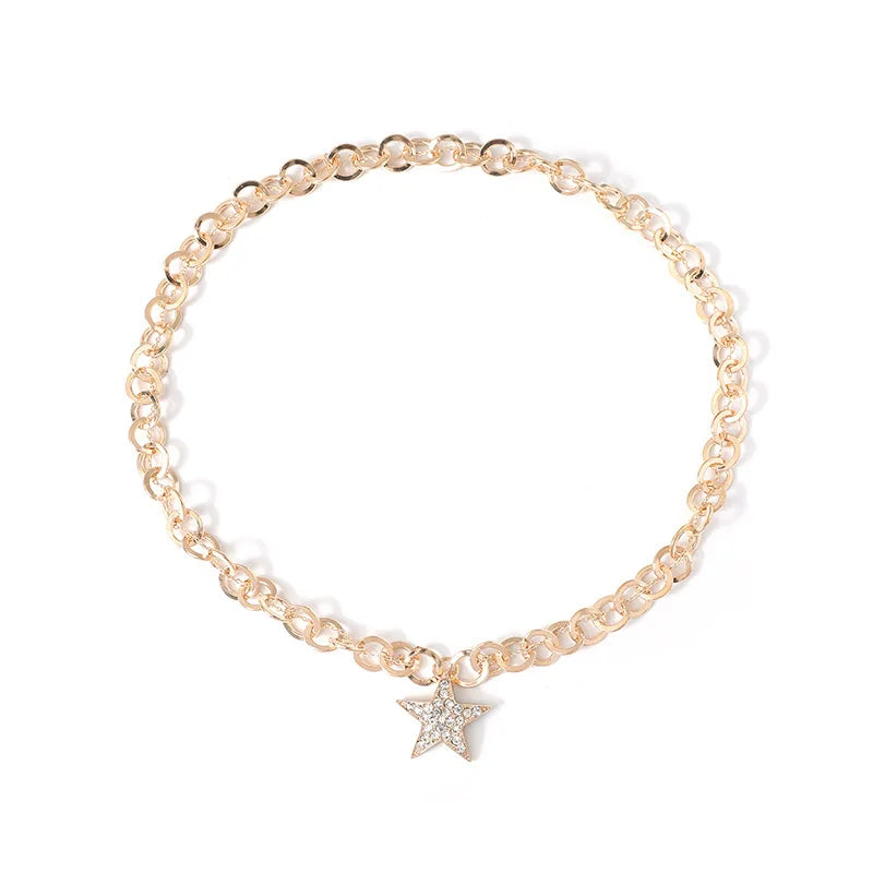 Pentagram Star Pendant Metal Necklace for Women Girls