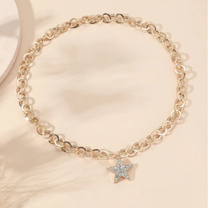 Pentagram Star Pendant Metal Necklace for Women Girls