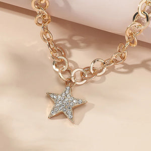 Pentagram Star Pendant Metal Necklace for Women Girls