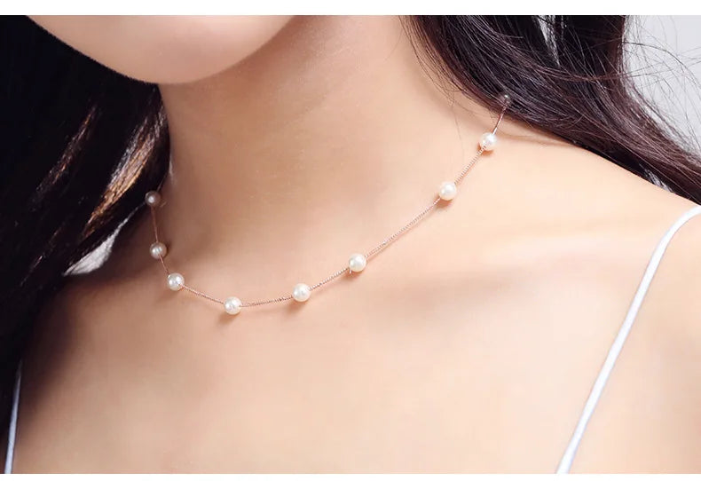 6mm Pearl Box Chain Choker Necklace for Women