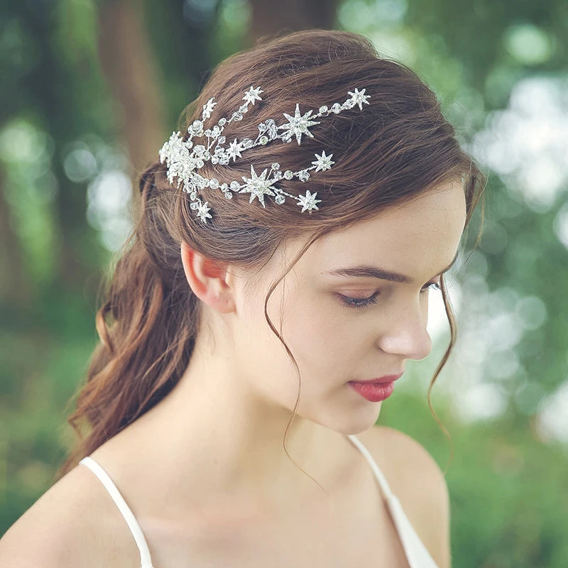 Silver Star Hair Clip Bridal Comb Wedding Accessories Women Headpiece Barrette