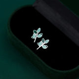 925 Sterling Silver Stud Earrings Green Leaves Earings