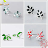 925 Sterling Silver Stud Earrings Green Leaves Earings