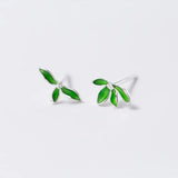 925 Sterling Silver Stud Earrings Green Leaves Earings