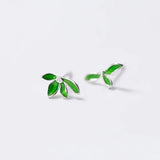 925 Sterling Silver Stud Earrings Green Leaves Earings