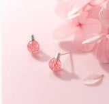 Moonstone Strawberry Crystal Stud Earrings 925 Sterling Silver Tiny Earings