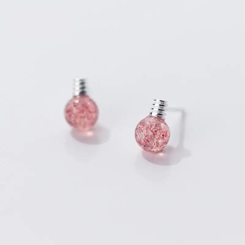 Moonstone Strawberry Crystal Stud Earrings 925 Sterling Silver Tiny Earings