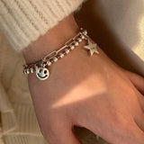 Vintage Thai Silver Smile Face Bracelet Engraved Letter Jewelry