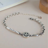 Vintage Thai Silver Smile Face Bracelet Engraved Letter Jewelry