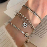 Vintage Thai Silver Smile Face Bracelet Engraved Letter Jewelry