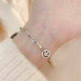 Vintage Thai Silver Smile Face Bracelet Engraved Letter Jewelry