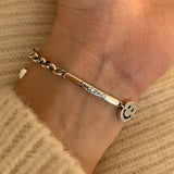 Vintage Thai Silver Smile Face Bracelet Engraved Letter Jewelry