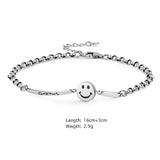 Vintage Thai Silver Smile Face Bracelet Engraved Letter Jewelry