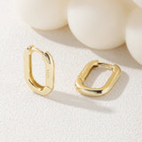 Smooth Surface Hoop Earrings 925 Sterling Silver with 18K Plated Square Earrings