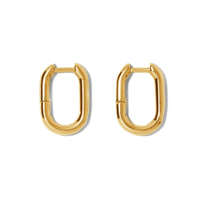 Smooth Surface Hoop Earrings 925 Sterling Silver with 18K Plated Square Earrings
