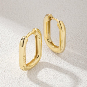 Smooth Surface Hoop Earrings 925 Sterling Silver with 18K Plated Square Earrings