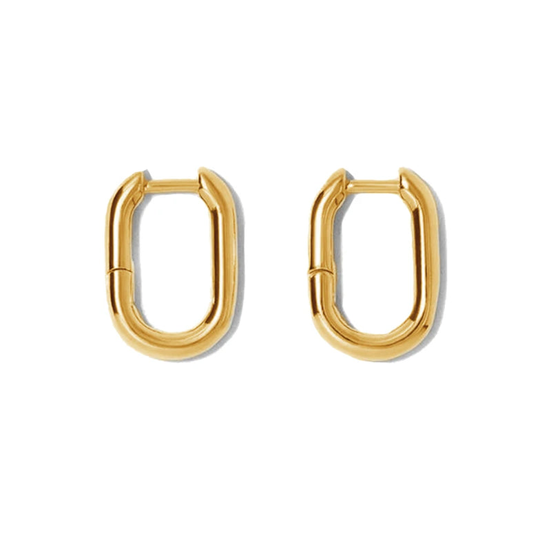 Smooth Surface Hoop Earrings 925 Sterling Silver with 18K Plated Square Earrings