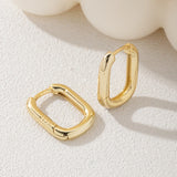 Smooth Surface Hoop Earrings 925 Sterling Silver with 18K Plated Square Earrings