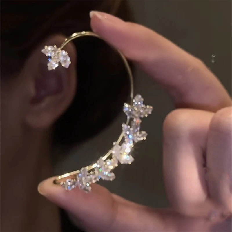 Sparkling Leaf Ear Cuff Clip Earrings for Women Fine Party Jewelry