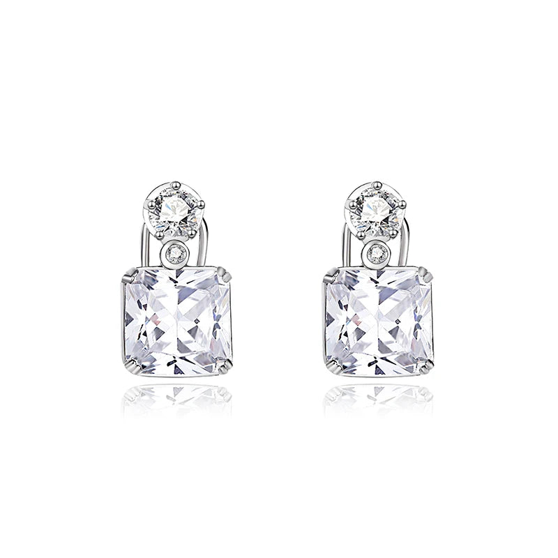 Square Zircon Earrings Women S925 Silver