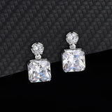 Square Zircon Earrings Women S925 Silver