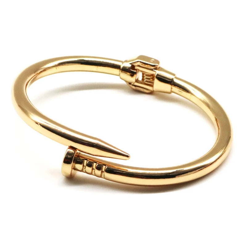 Stainless Steel Nail Cuff Bracelet - Elegant Screw Bangle for Women