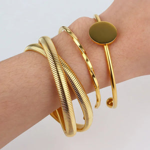 Stainless Steel Twist Opening Cuff Bracelet Tarnish Screw Bangle