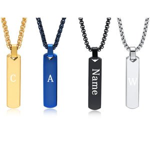 Stainless Steel Bar Necklace Pendant Engraved Initial Name Date Love Words