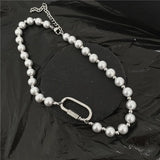 Steel Carabiner Pearl Necklace Men's Hip Hop Style