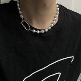 Steel Carabiner Pearl Necklace Men's Hip Hop Style