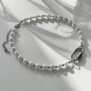 Steel Carabiner Pearl Necklace Men's Hip Hop Style