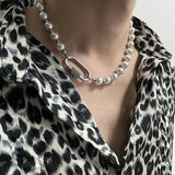 Steel Carabiner Pearl Necklace Men's Hip Hop Style