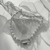 Steel Carabiner Pearl Necklace Men's Hip Hop Style