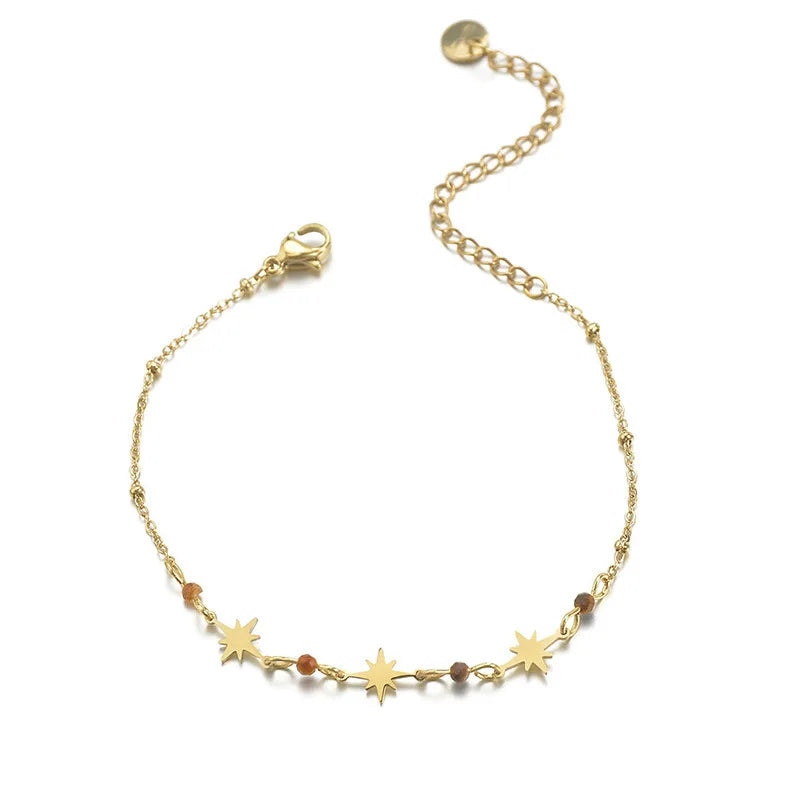 Women's Stainless Steel Star Beaded Chain Bracelet