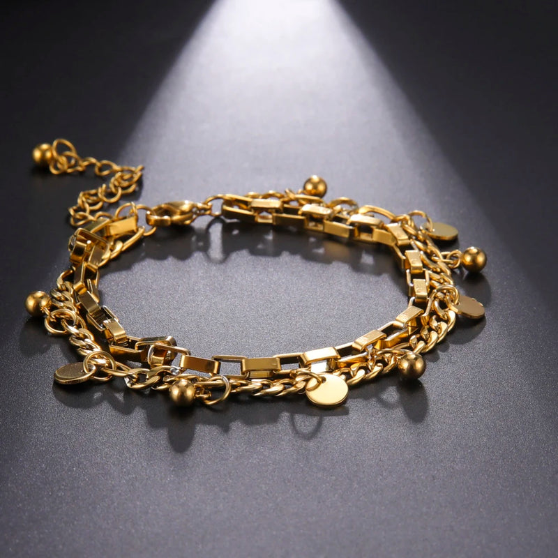 Stainless Steel Double Chain Bracelets Women's Classic Style Jewelry