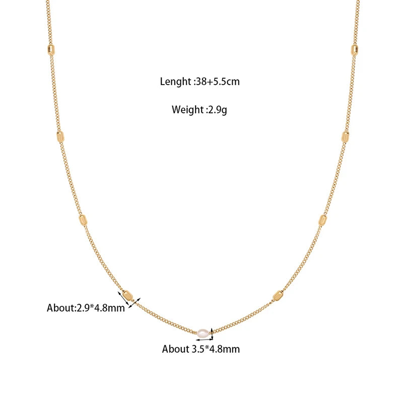 Stainless Steel Pearl Oval Beaded Choker Necklace 18k Plated