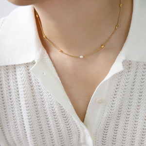 Stainless Steel Pearl Oval Beaded Choker Necklace 18k Plated