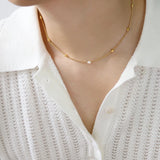 Stainless Steel Pearl Oval Beaded Choker Necklace 18k Plated