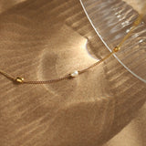 Stainless Steel Pearl Oval Beaded Choker Necklace 18k Plated
